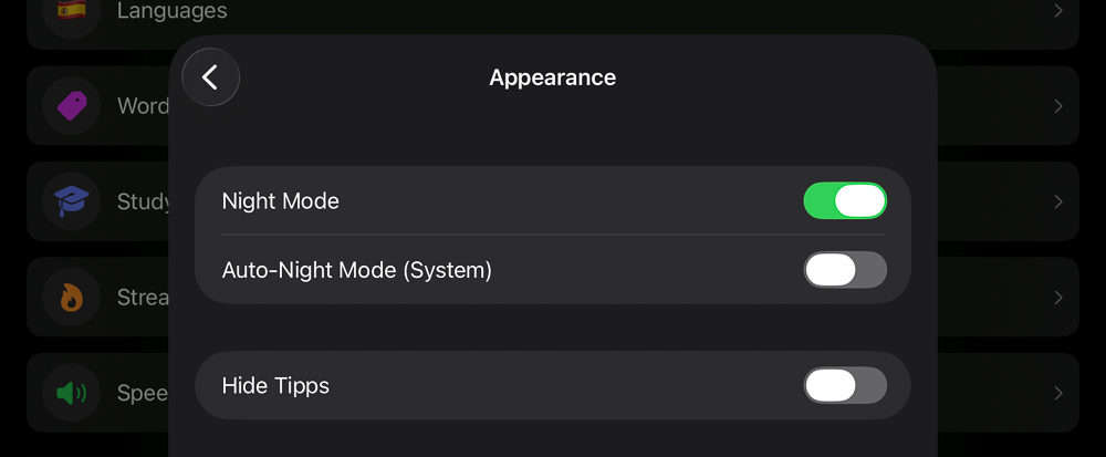 Settings Appearance