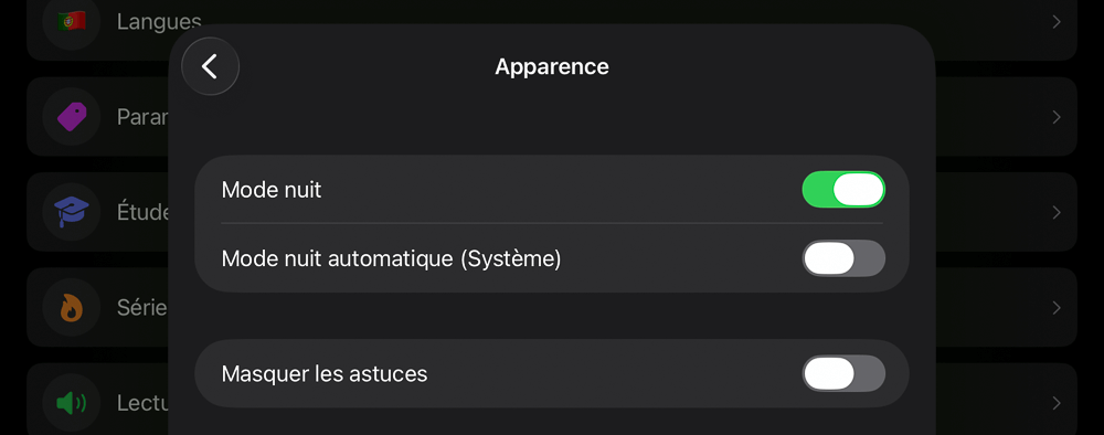 Settings Appearance