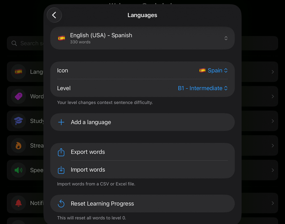 Settings Languages